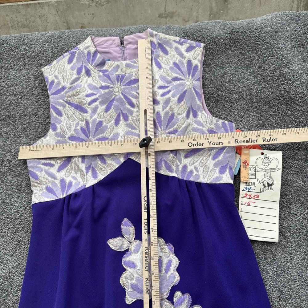 VTG Womens M 50s 60s Prom Rockabilly Dress Acetate Purple Floral Sheath Flare - Picture 11 of 13